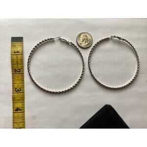 4000 NWOP Vintage 3" Tribal Twisted Silver Huge Hoops Navajo Cable Rope Design